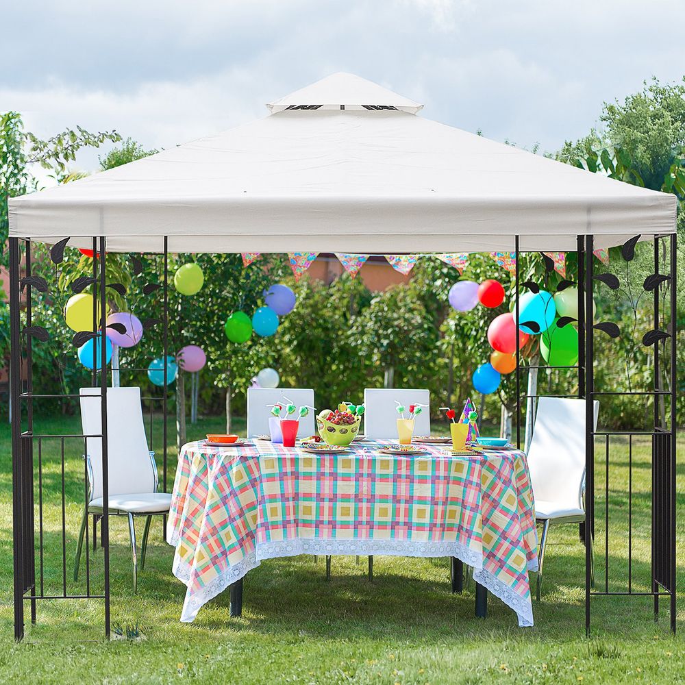 Elegant Cream 3m x 3m Vented Roof Metal Frame Garden Gazebo for Stylish Outdoor Living