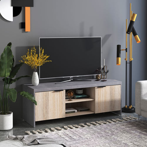 Modern Grey Wooden TV Stand & Media Center with Storage & Cable Management