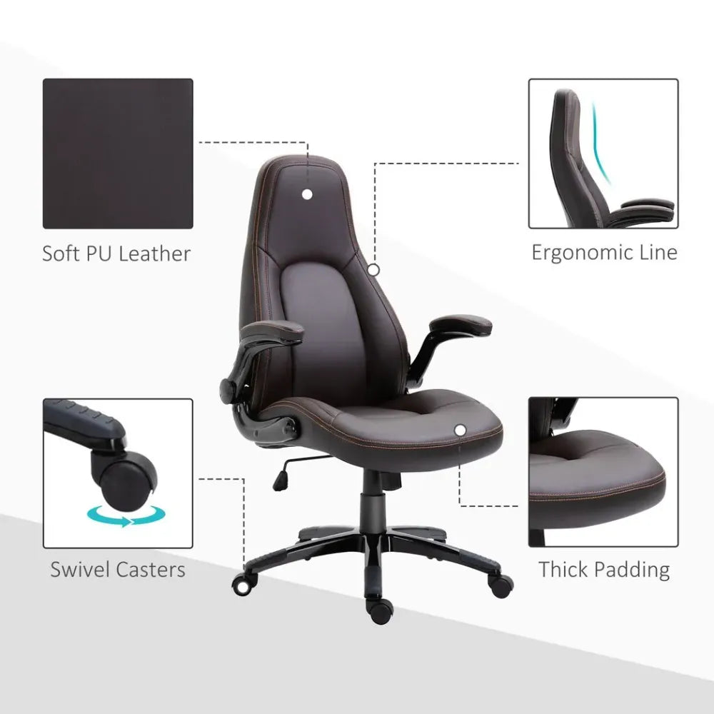 Stylish PU Leather High Back Swivel Office Chair with Adjustable Height