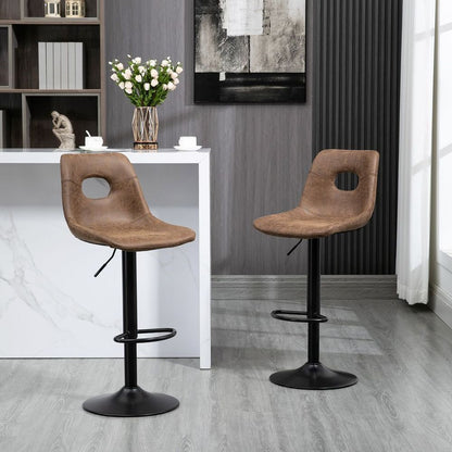 Adjustable Retro Swivel Bar Stools Set of 2 - Chic Brown Leather-Like Design