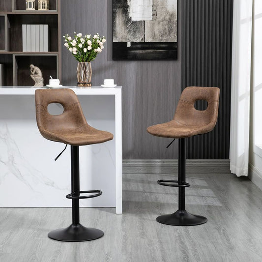 Adjustable Retro Swivel Bar Stools Set of 2 - Chic Brown Leather-Like Design