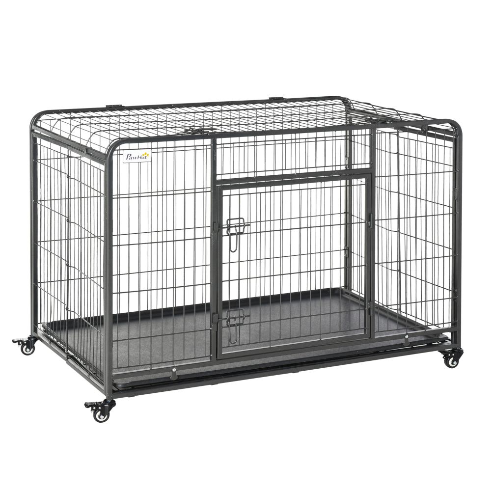 Extra Large PawHut Metal Dog Kennel with Locking Door & Mobility Wheels