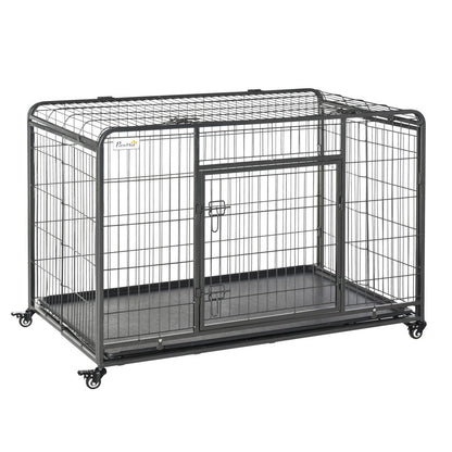 Extra Large PawHut Metal Dog Kennel with Locking Door & Mobility Wheels