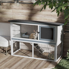 Load image into Gallery viewer, Cozy Grey Rabbit Hutch &amp; Run with Removable Tray - Perfect for Indoor &amp; Outdoor Fun!
