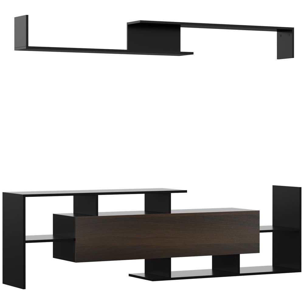 Modern HOMCOM TV Cabinet & Floating Shelf Set - Stylish Black & Brown Design