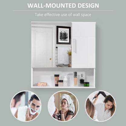 Elegant White Wall-Mounted Mirror Cabinet with Smart Storage & Soft-Close Door