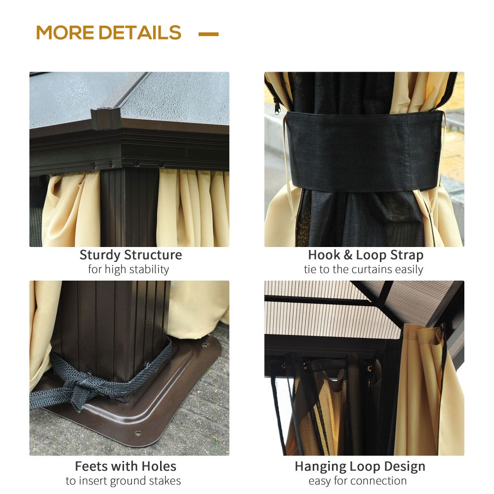 Outsunny Deluxe 4.3x3.6m Hardtop Gazebo with Curtains & Insect Screens