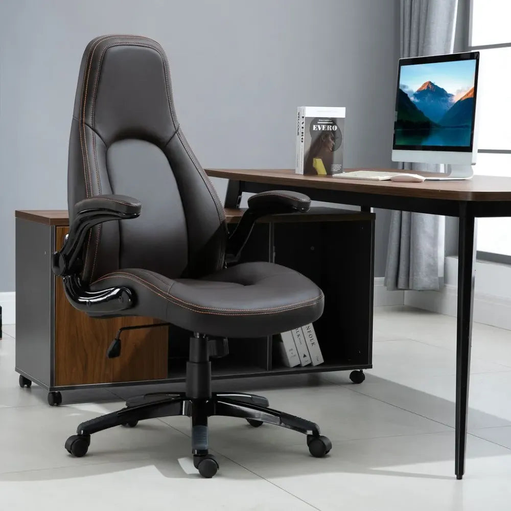 Stylish PU Leather High Back Swivel Office Chair with Adjustable Height