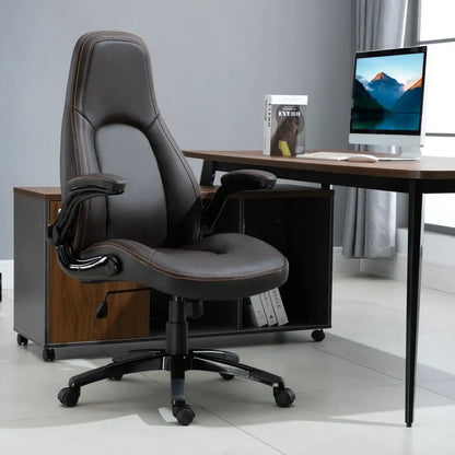 Stylish PU Leather High Back Swivel Office Chair with Adjustable Height