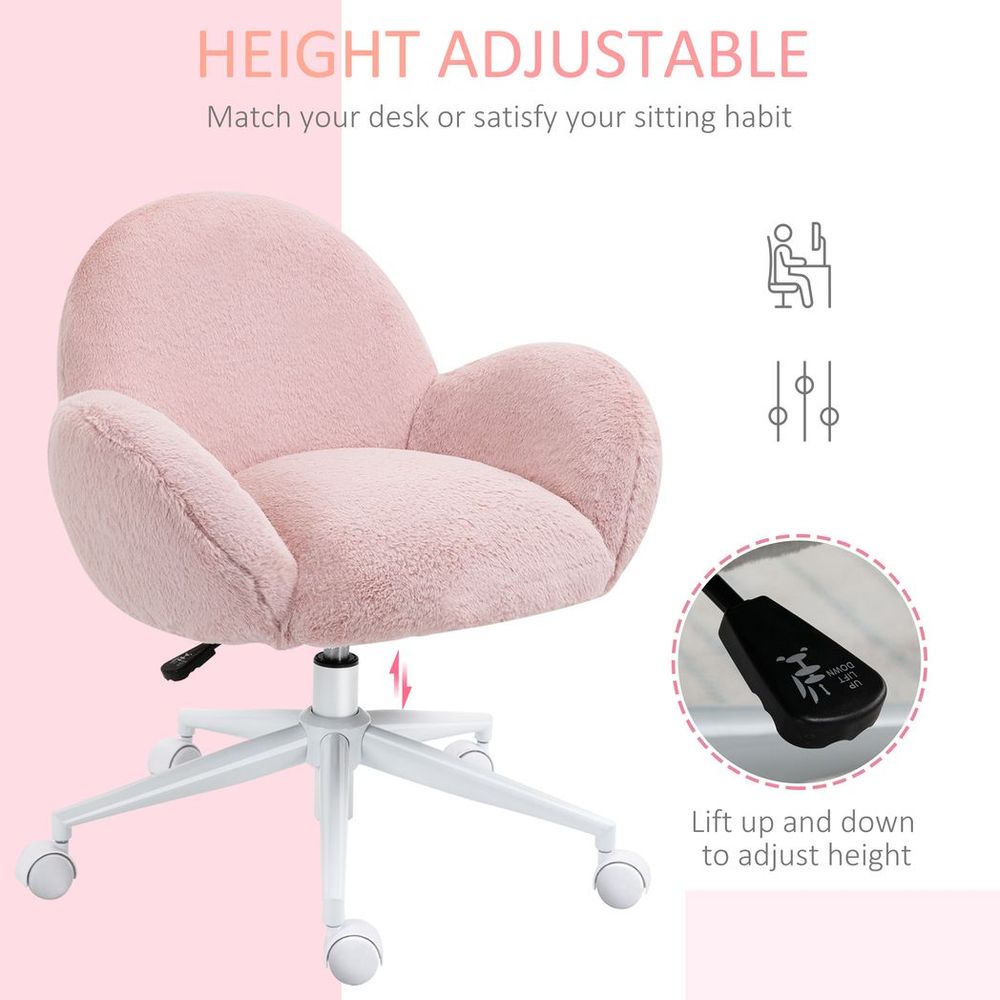 Cozy Pink Fluffy Office Chair with Backrest & Armrests - Perfect for Home Workspace!