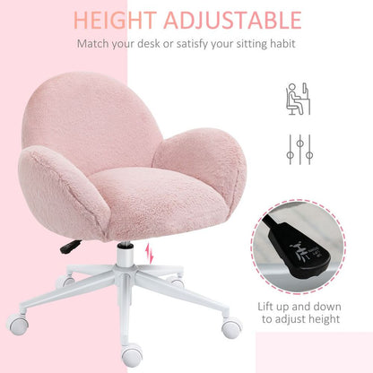 Cozy Pink Fluffy Office Chair with Backrest & Armrests - Perfect for Home Workspace!
