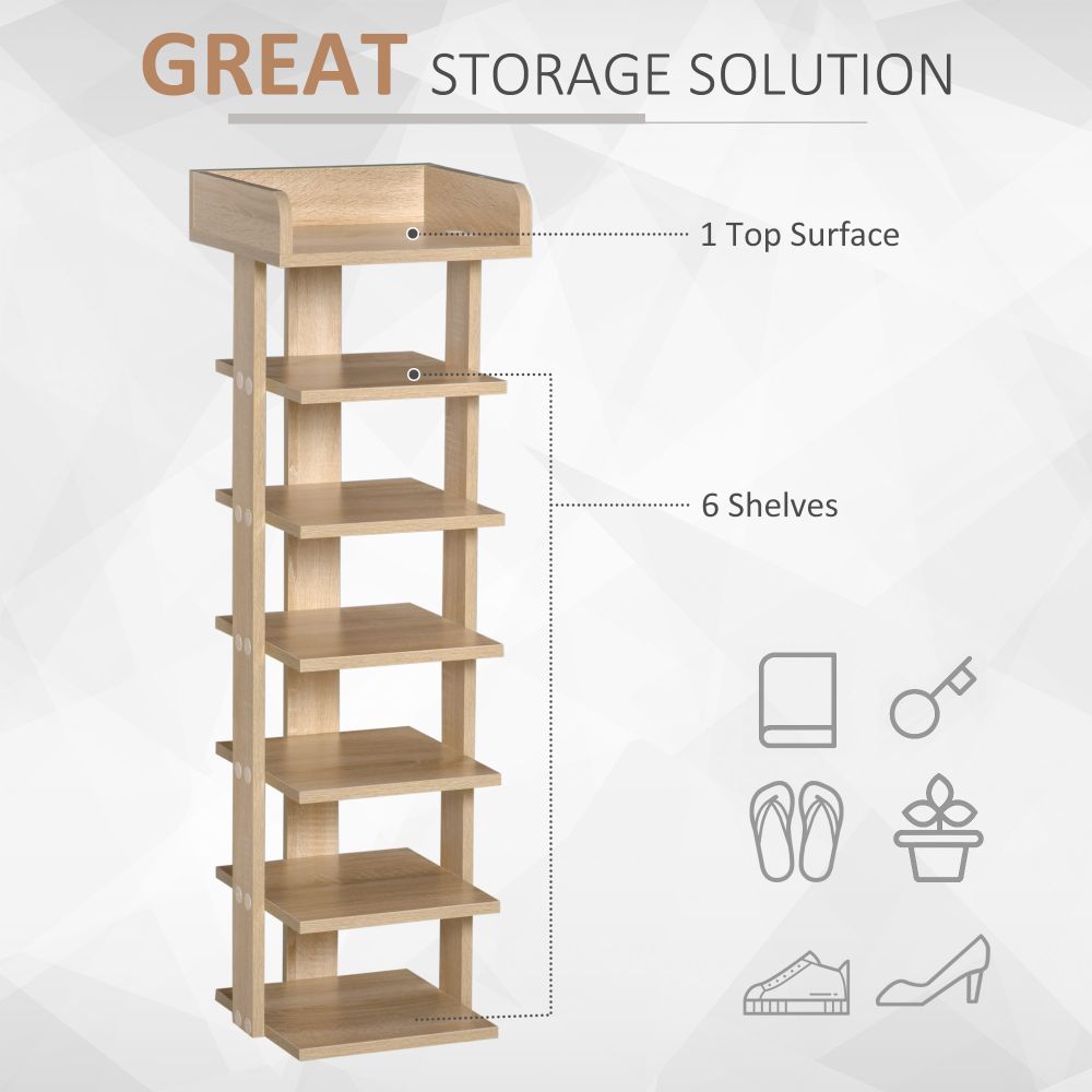Elegant 7-Tier Oak Shoe Rack & Storage Shelf - Modern Space-Saving Organizer