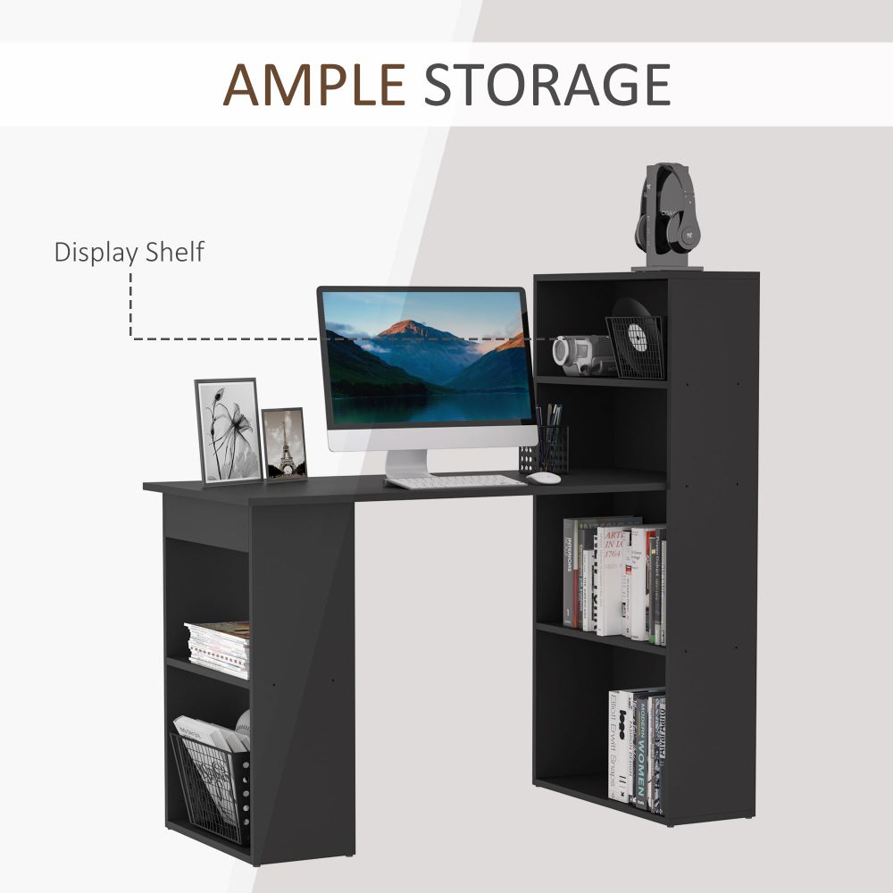 Modern Black Computer Desk & Bookshelf Combo - Efficient Workspace Solution