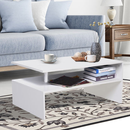 Modern 2-Tier White Coffee Table: Sleek Storage & Display Solution