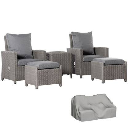 Cozy 2-Seater Rattan Patio Set with Reclining Chairs & Cooler Table