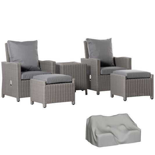Cozy 2-Seater Rattan Patio Set with Reclining Chairs & Cooler Table