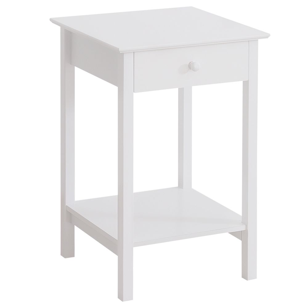Elegant White Wooden Nightstand with Drawer & Shelf – Versatile Home Storage