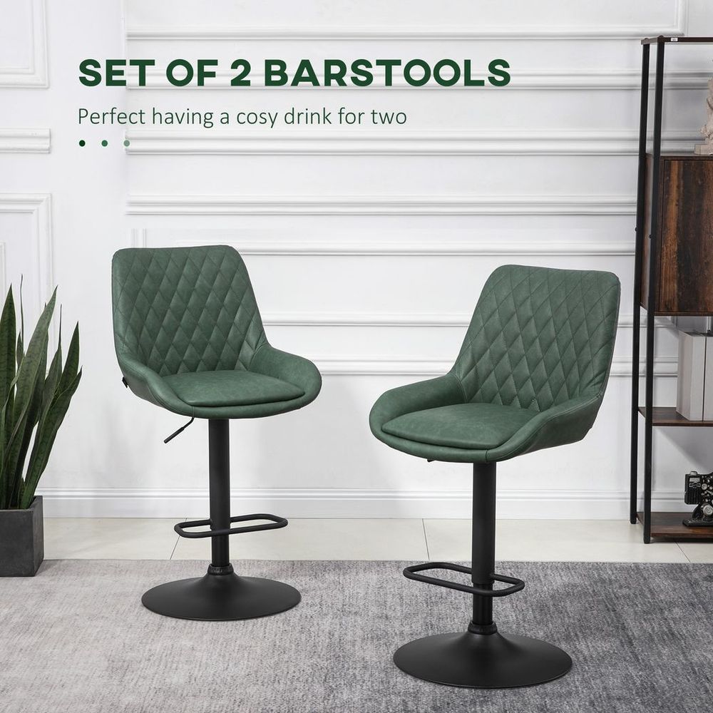 Stylish Adjustable Green Bar Stools Set of 2 - 360° Swivel & Comfort