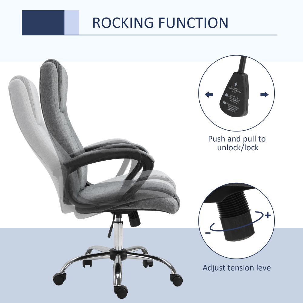 Vinsetto Executive Linen Office Chair: 360° Swivel, High Back & Adjustable Grey
