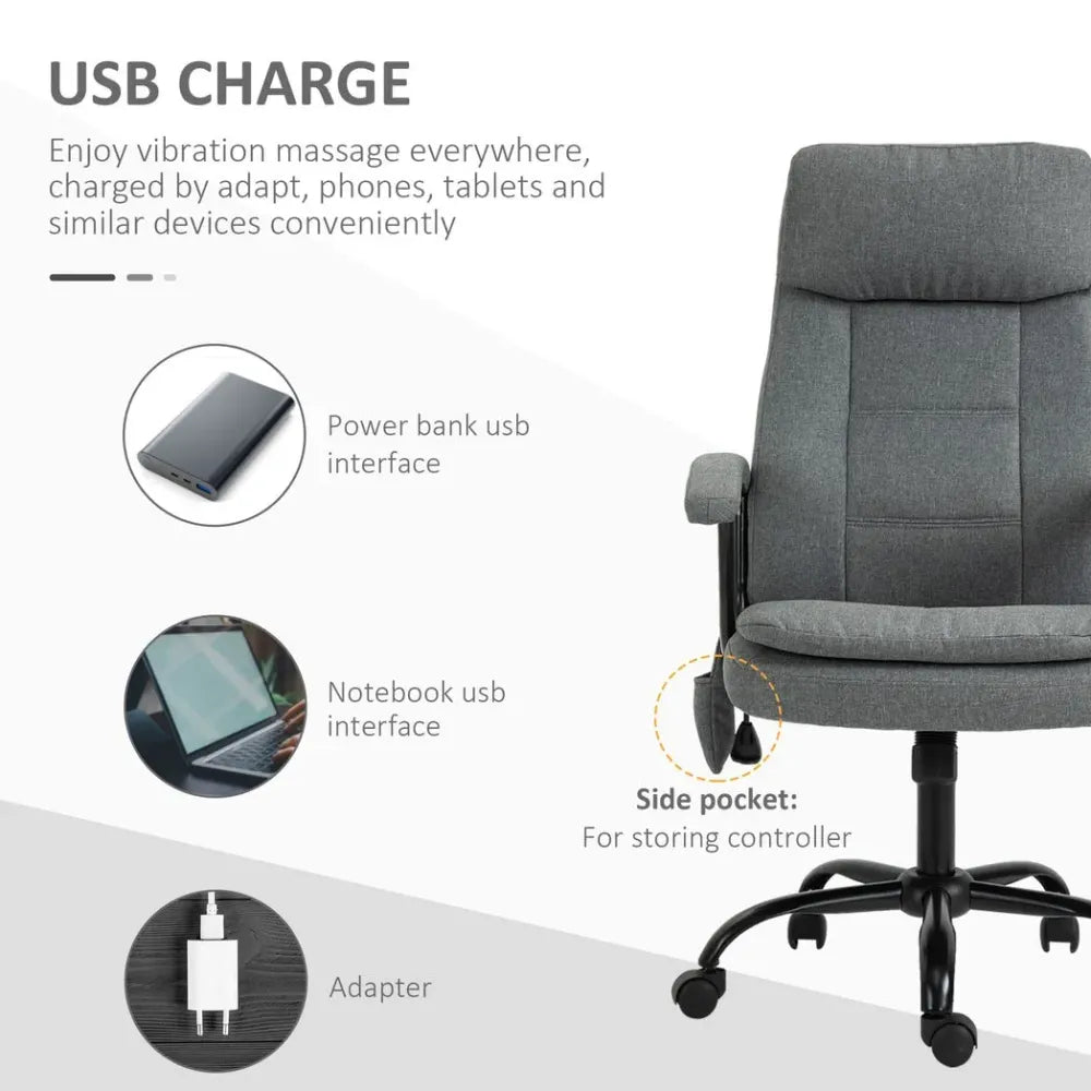 Revitalizing 2-Point Massage Office Chair - Adjustable Height, Grey Comfort