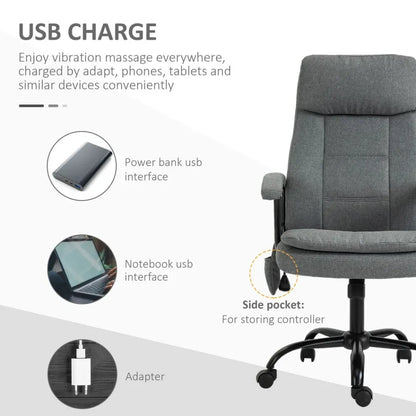 Revitalizing 2-Point Massage Office Chair - Adjustable Height, Grey Comfort