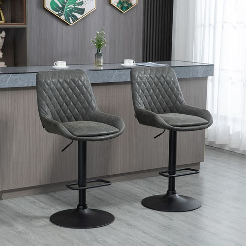 HOMCOM Adjustable Bar Stools Set of 2 - 360° Swivel Grey Faux Leather Chic