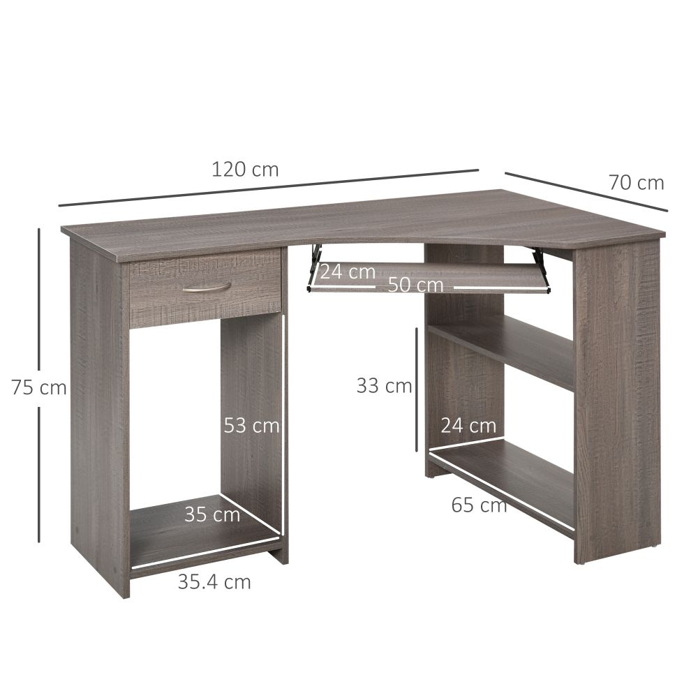 Space-Saving L-Shaped Corner Computer Desk with Dual Shelves - Grey Elegance