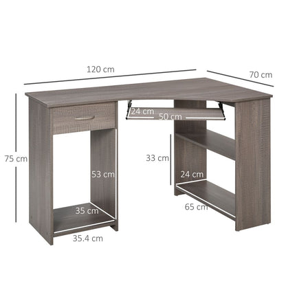 Space-Saving L-Shaped Corner Computer Desk with Dual Shelves - Grey Elegance
