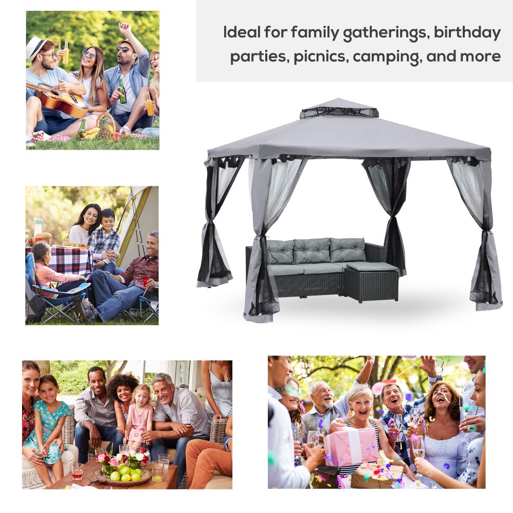 Outsunny 3x3M Metal Gazebo Canopy - Elegant 2-Tier Roof for Garden Parties