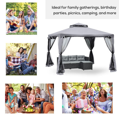 Outsunny 3x3M Metal Gazebo Canopy - Elegant 2-Tier Roof for Garden Parties