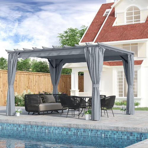 Outsunny 3.6x3m Aluminum Pergola Canopy with Retractable Curtains - Dark Grey