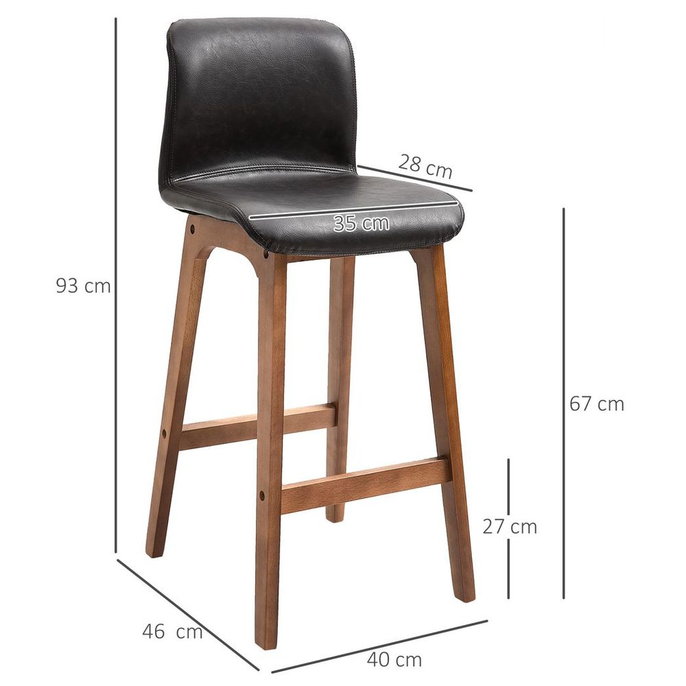 Chic Faux Leather Bar Stool Set - 93cm High Back, Brown Wooden Frame, 2 Pieces