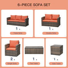 Load image into Gallery viewer, 6-Piece Rattan Wicker Sofa Set with Cushions &amp; Storage Tables - Outdoor Comfort
