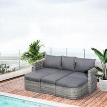 Load image into Gallery viewer, Versatile 3PC Grey Rattan Sofa Set with Daybed &amp; Side Table - Outdoor Comfort Redefined
