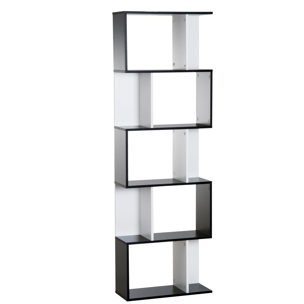 Stylish 5-Tier S-Shape Bookcase - Versatile Shelf & Room Divider in Black