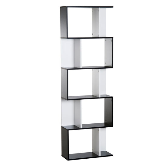 Stylish 5-Tier S-Shape Bookcase - Versatile Shelf & Room Divider in Black