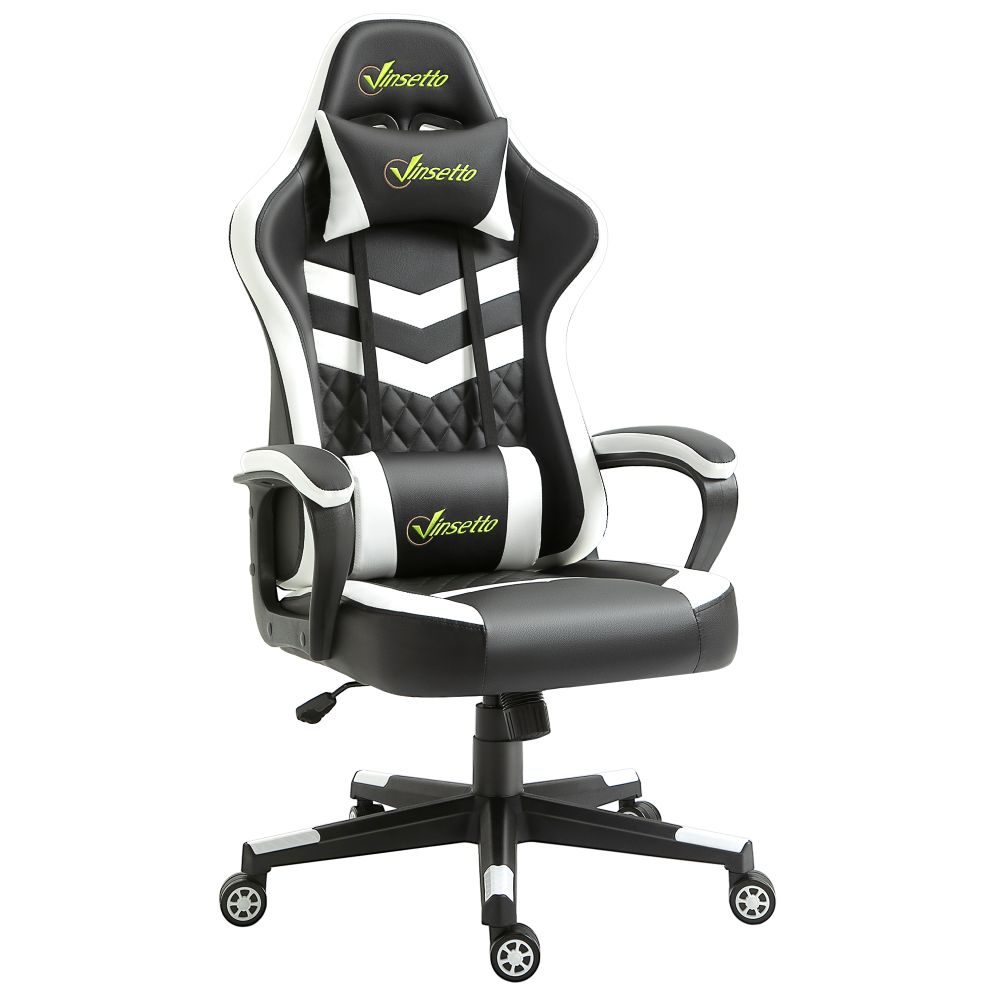Ultimate Racing Gaming Chair with Lumbar Support & Sleek Design - Black/White