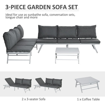 Versatile 3-Piece Garden Seating Set: Grey Convertible Sofa & Coffee Table