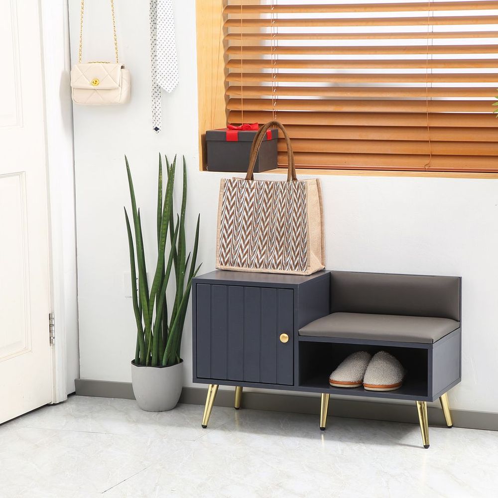 Stylish Shoe Bench with Cushion & Storage – Modern Entryway Organizer in Grey