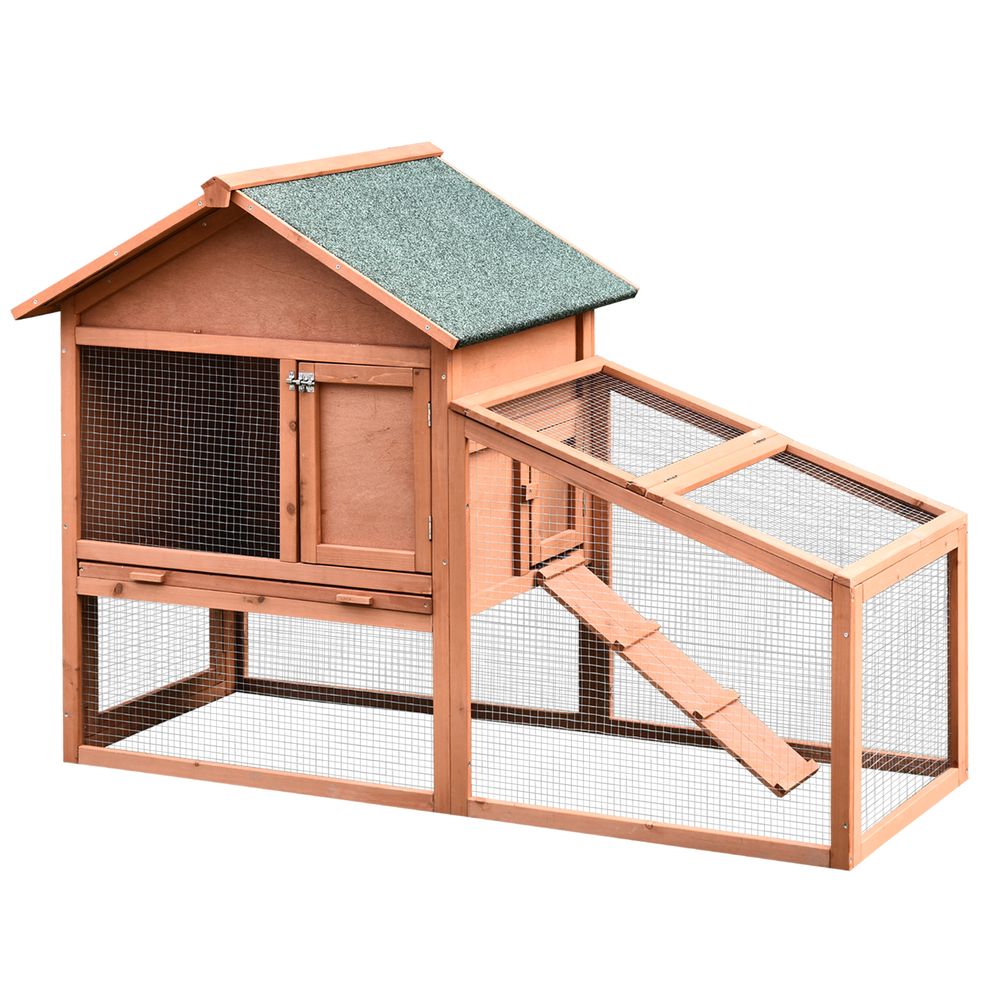 Deluxe 2-Tier Wooden Rabbit Hutch with Waterproof Roof & Spacious Run