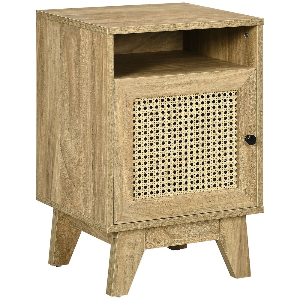 Chic Rattan Nightstand: Stylish Bedside Table with Storage & Natural Touch