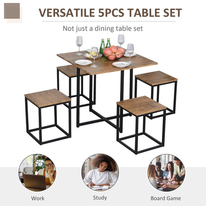 Stylish 5-Piece Black/Brown MDF & Steel Dining Set - Modern Bar Table & Stools