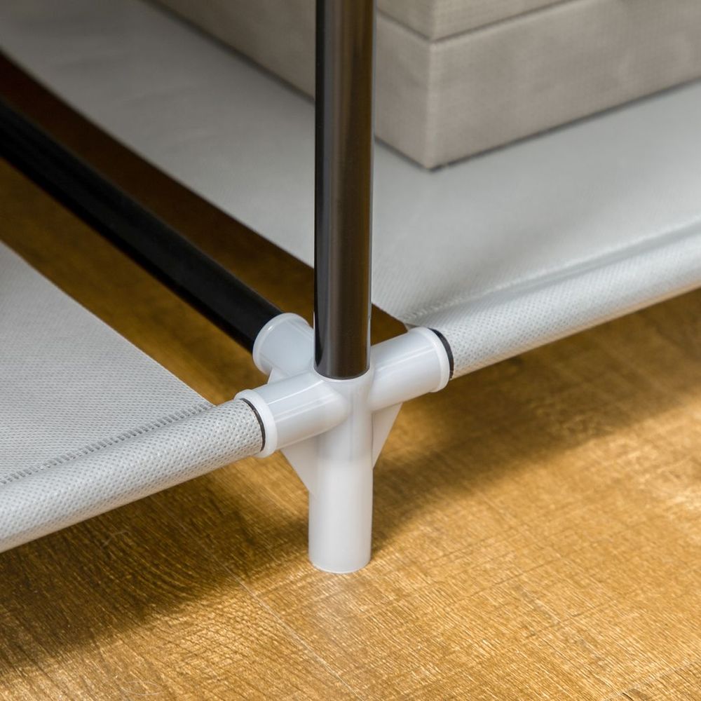 Light Grey Portable Fabric Wardrobe with 6 Shelves & Hanging Rail - Multi-Storage