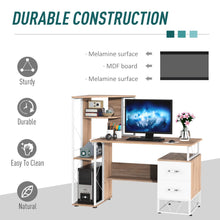 Load image into Gallery viewer, Elegant Oak &amp; White Workstation Desk with Dual Drawers and Multi-Shelves
