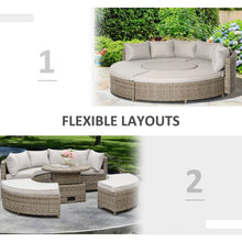 Load image into Gallery viewer, Versatile 8-Seater Rattan Daybed with Adjustable Table &amp; Cozy Olefin Cushions
