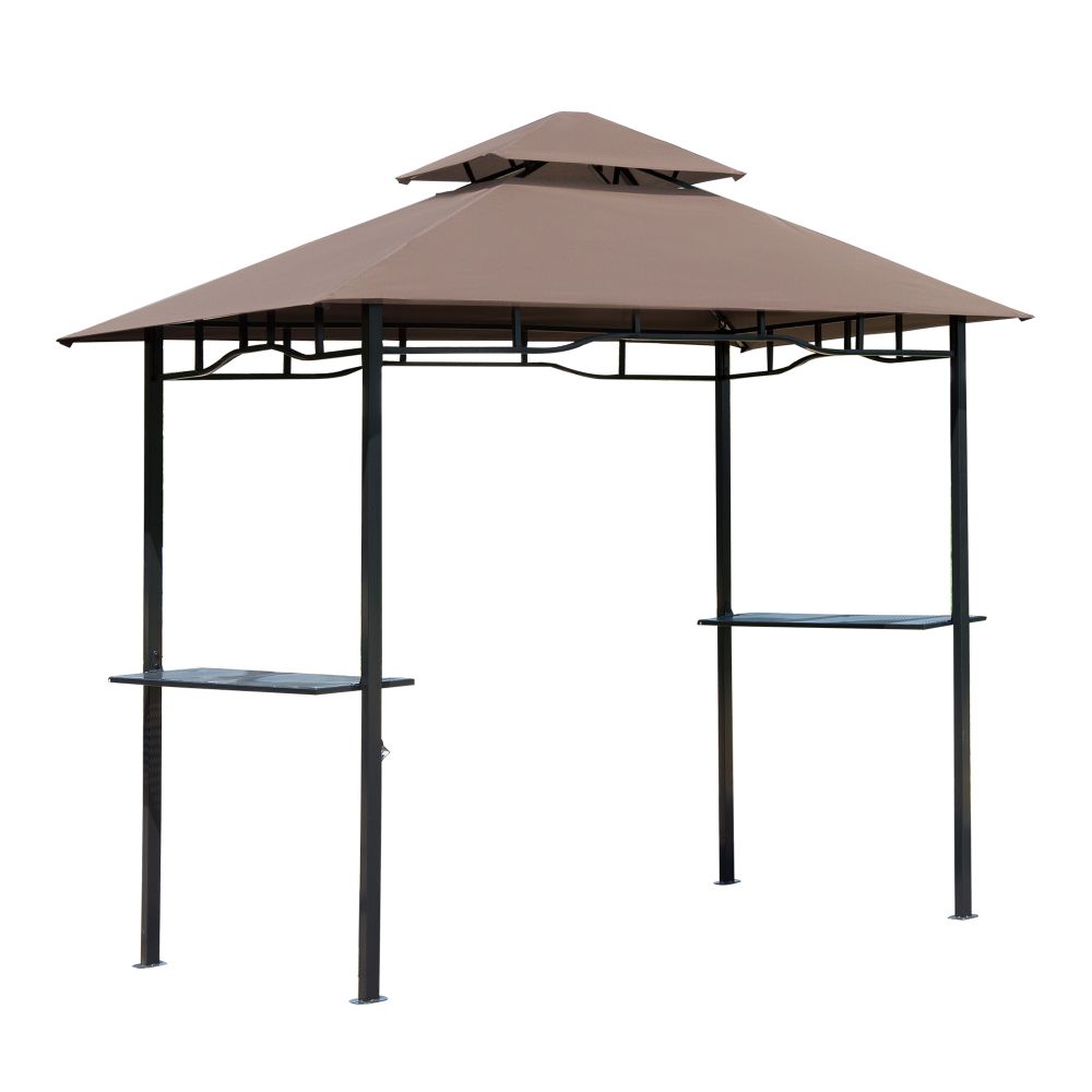 Outsunny 8ft Double-Tier BBQ Gazebo Tent with Shelves & Built-In Opener