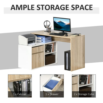 Space-Saving L-Shaped Oak & White Computer Desk with Storage Solutions