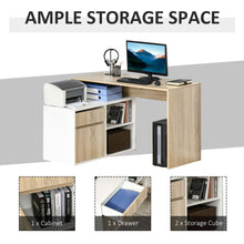 Load image into Gallery viewer, Space-Saving L-Shaped Oak &amp; White Computer Desk with Storage Solutions

