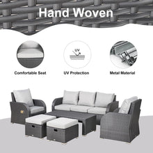 Load image into Gallery viewer, Luxurious 7-Seater Grey Rattan Garden Furniture Set with Reclining Armchairs
