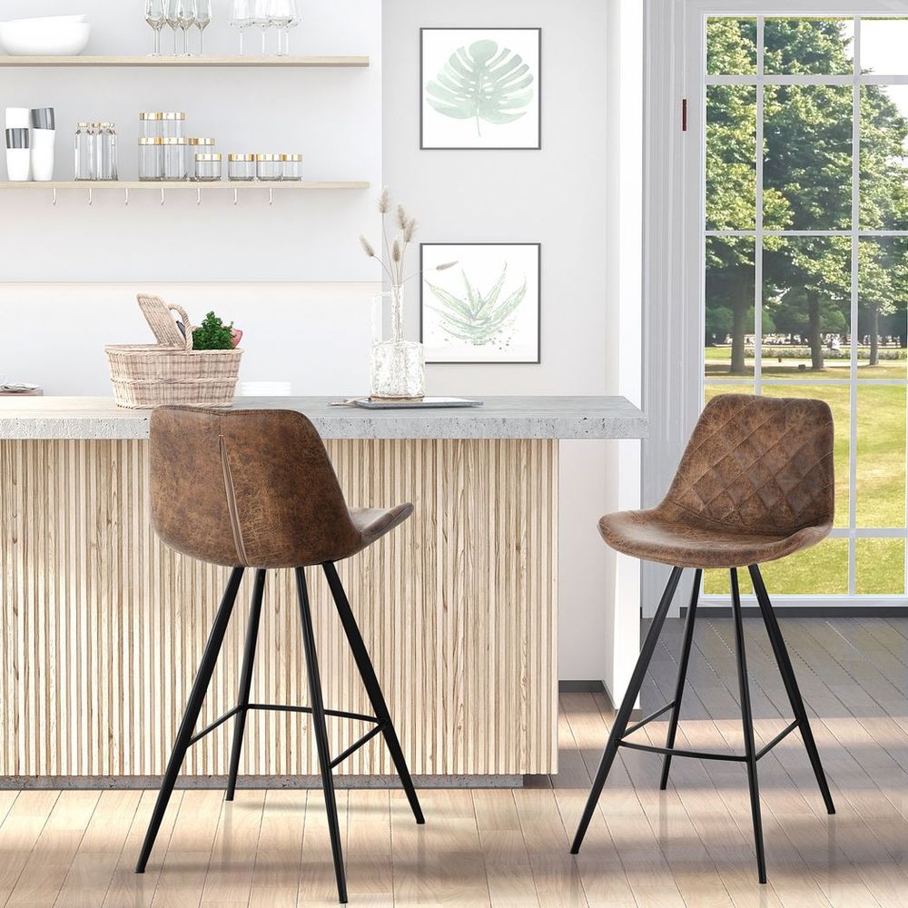 Retro-Chic HOMCOM Set of 2 Padded Bar Stools with Steel Frame - Brown